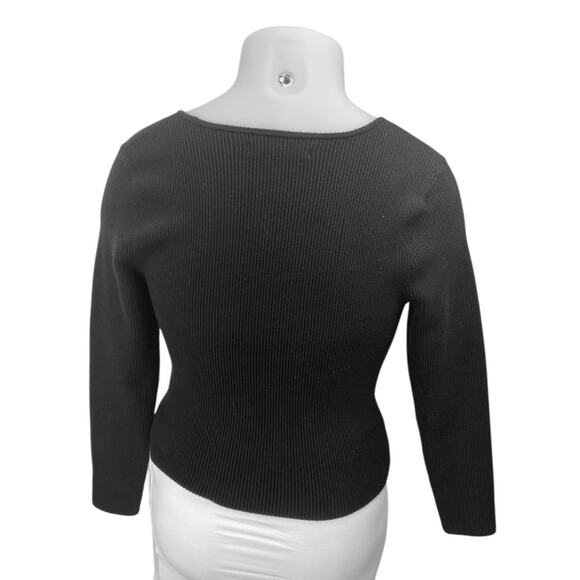 Abercrombie & Fitch Black Rib Knit Long Sleeve Square Neck Crop Sweater Top XL - Picture 2 of 4